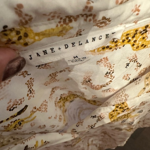 Jane and Delancey Leopard Print Button-Down Shirt - White and Yellow - Picture 2 of 3